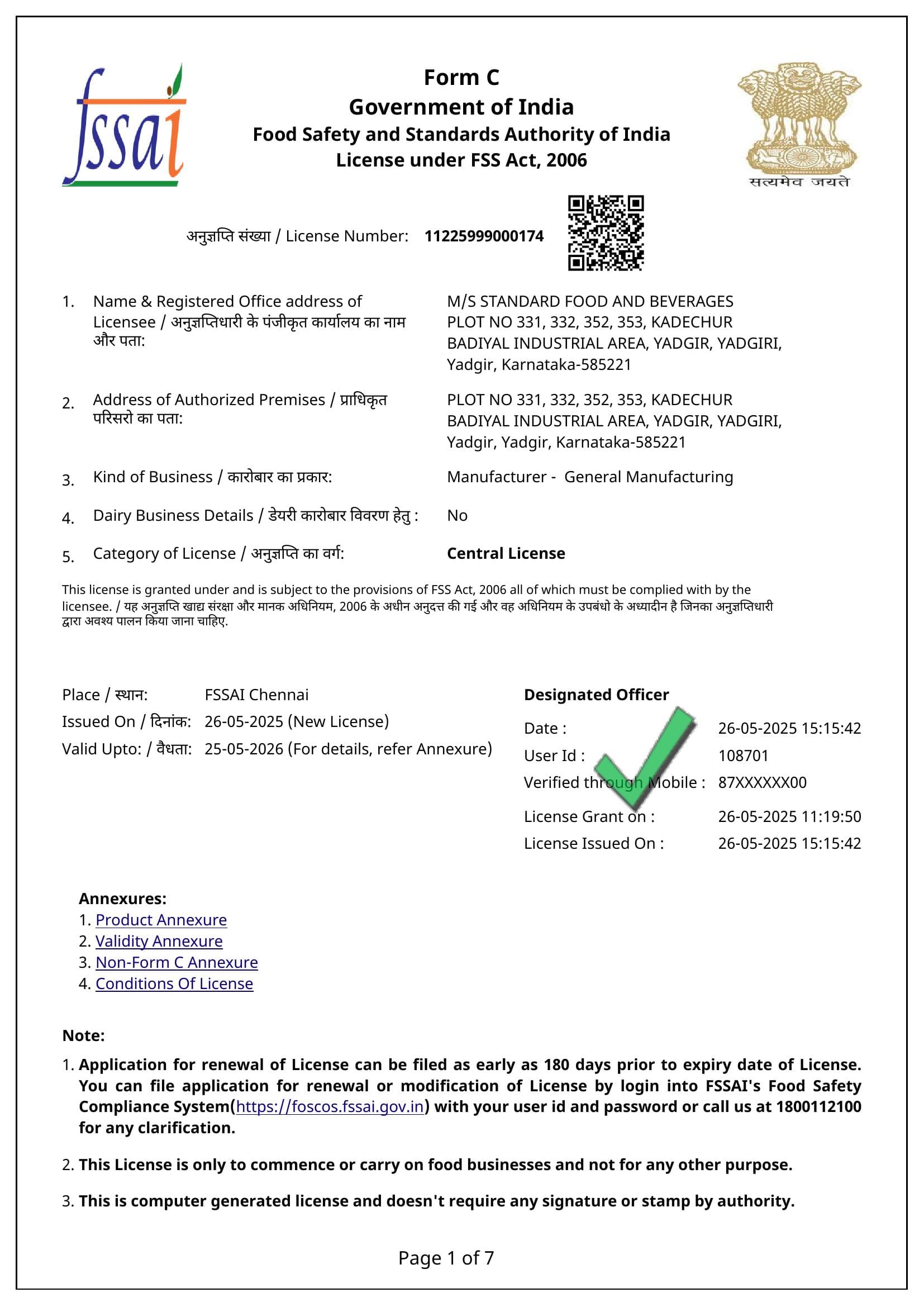 FSSAI certificate