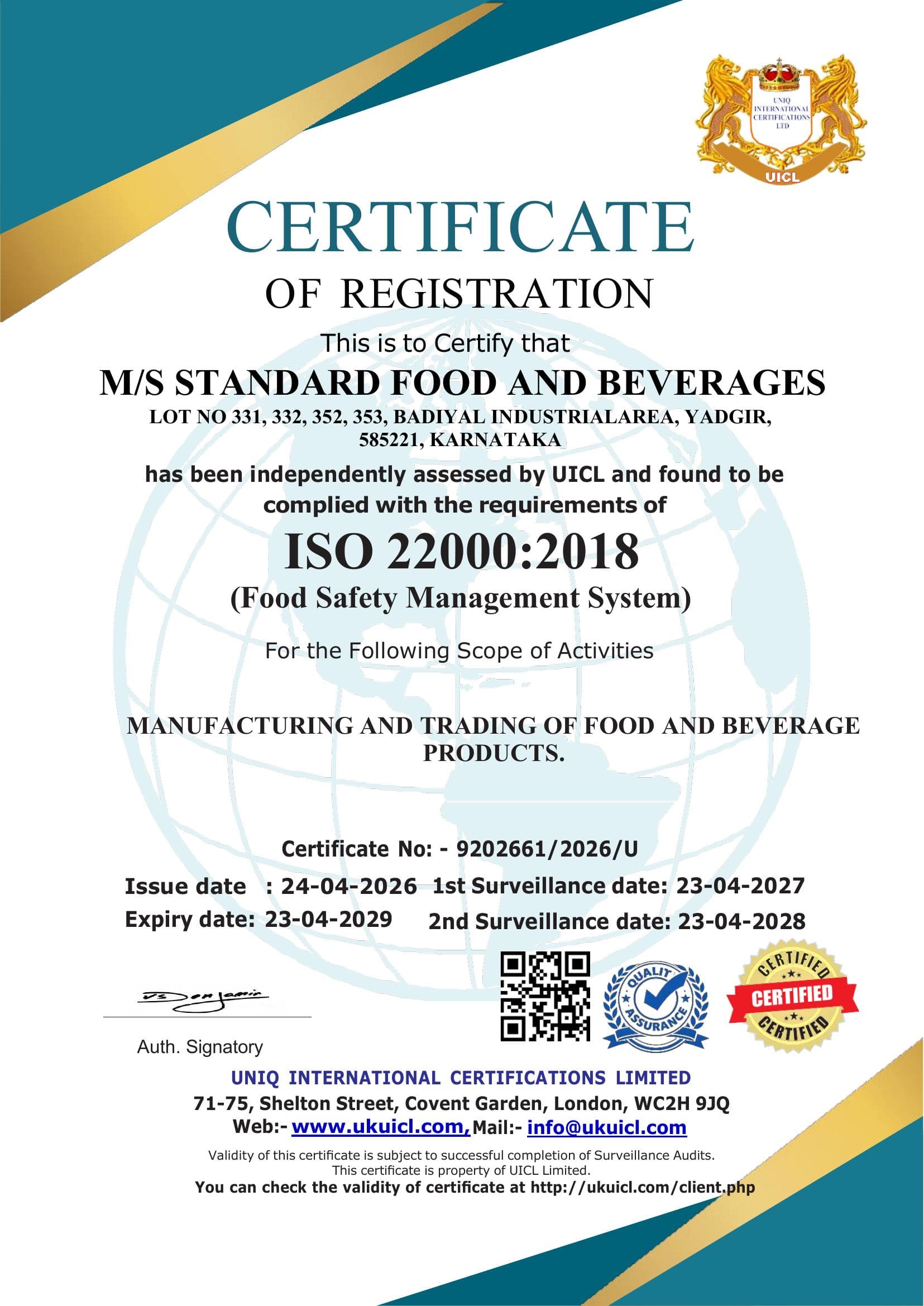 ISO 22000 certificate